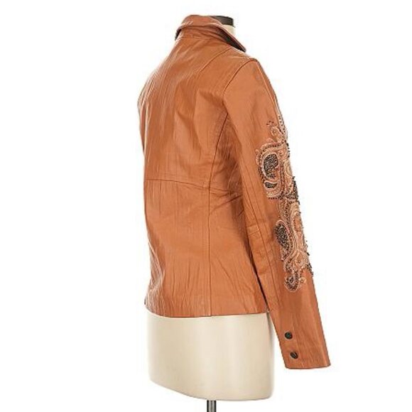 Vtg Wilsons Leather Beaded Paisley Blazer Leather Jacket | Boho Coastal Cowgirl - Picture 8 of 14
